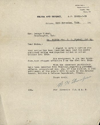 Militia and Defence letter 1918